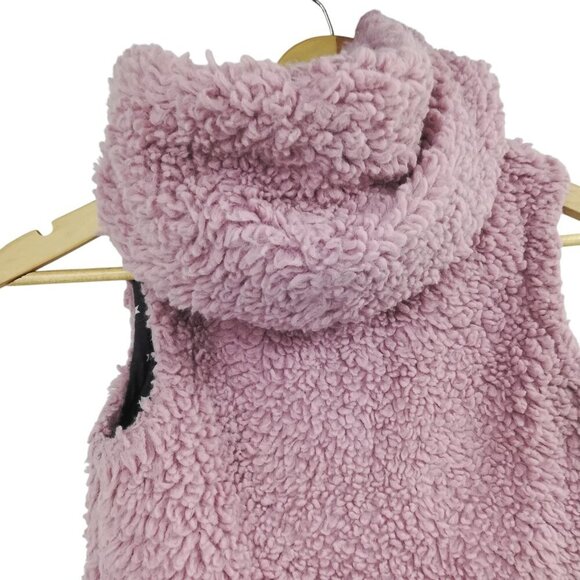 Mini Boden Teddy Bear Fleece Hooded Vest Size 5-6Y Pink Blue Stars Kids Faux Fur - Picture 8 of 11
